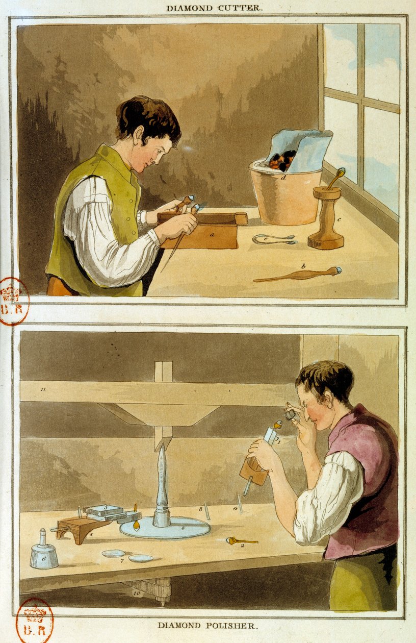 Bir elmas kesici. 19. yüzyıl gravürü Paris, B.N. by Unknown artist