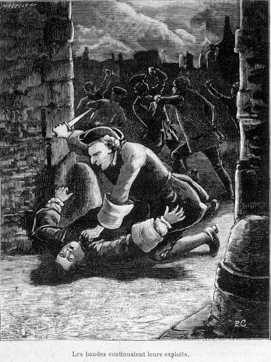 Rakip gruplar arasında bir kavga - Bir adama saldıran kartuş. by Unknown artist
