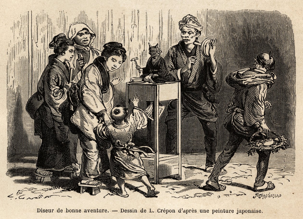 Edo (şimdi Tokyo) sokaklarında bir falcı. 1863-1864