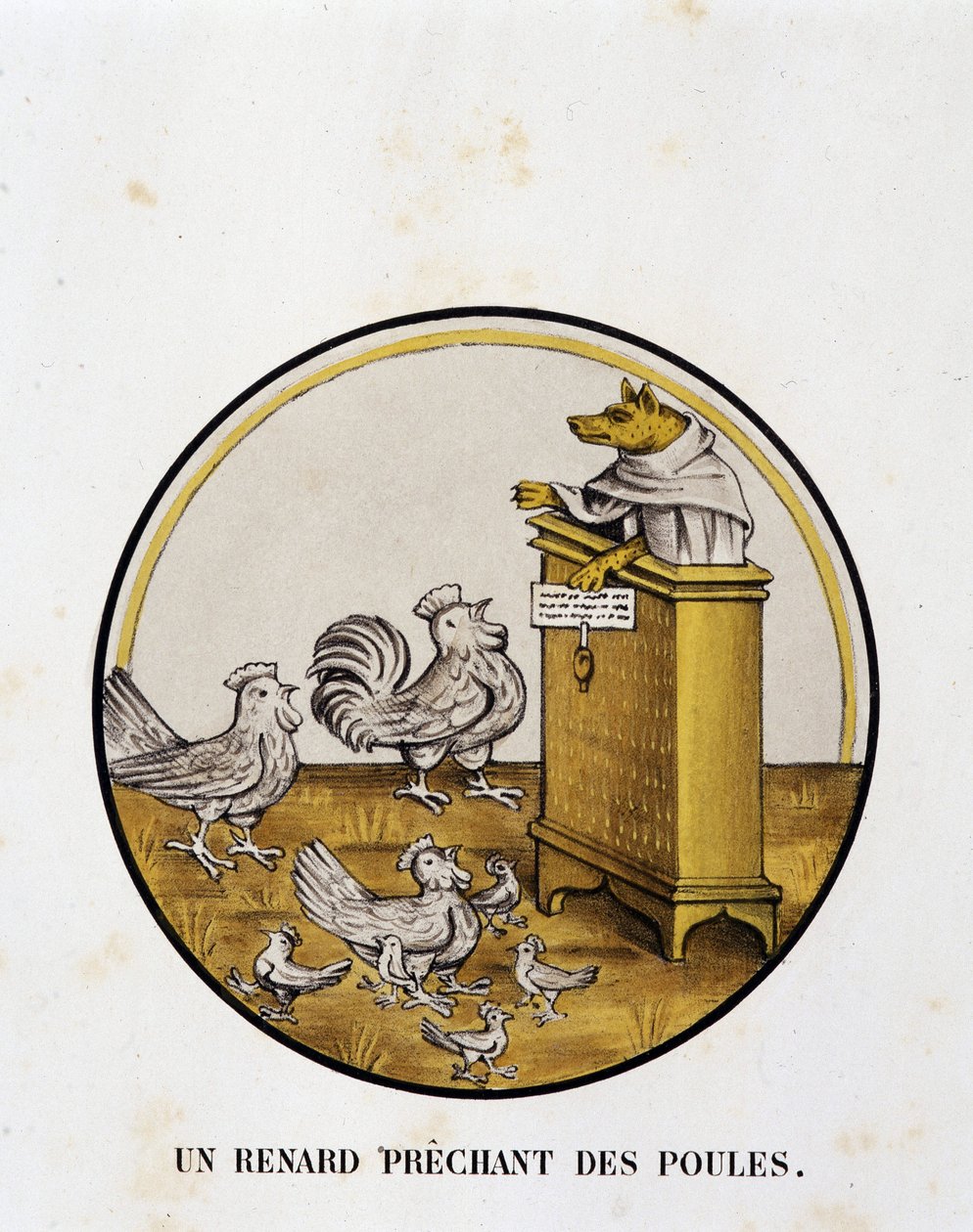 Tavukların tilki habercisi (renart roman) - dini karikatür, Limoges by Unknown artist