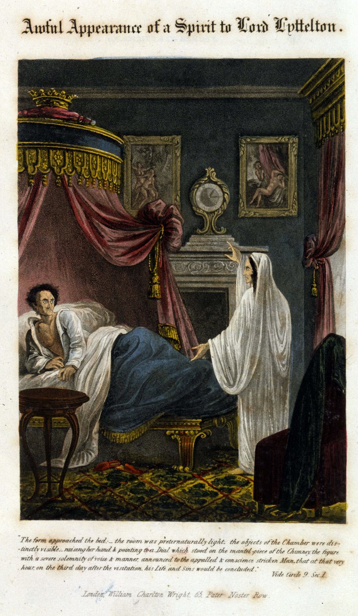 Lord Littelton'ın önünde ölümünü duyurmak için bir hayalet belirir. 1825. İncil. Morando, Milano. by Unknown artist
