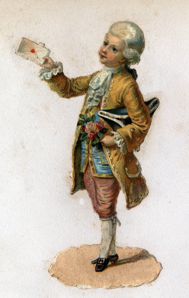 Mühürlü bir mektup taşıyan bir haberci (18. yüzyıl). 1890 civarında kromolitografi. by Unknown artist