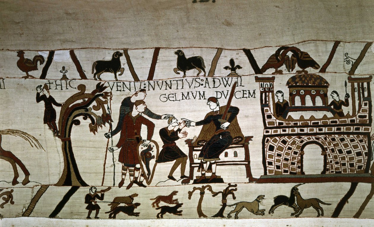Duke Guillaume için bir haberci (1027 - 1087) - Kraliçe Mathilde Nakış olarak bilinen Bayeux halısı by Unknown artist