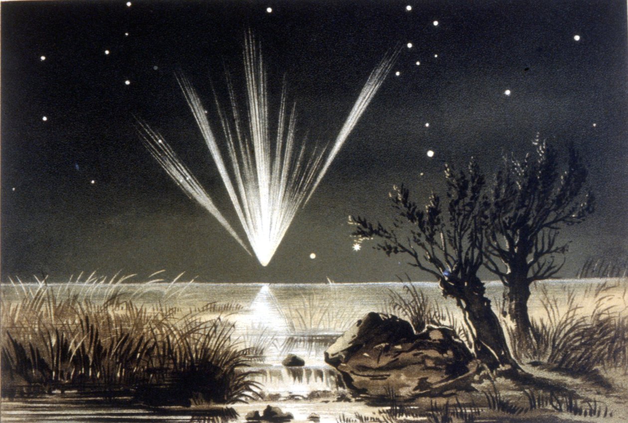 Denize düşen bir göktaşı. 19. yüzyılın sonundan renkli litografi by Unknown artist