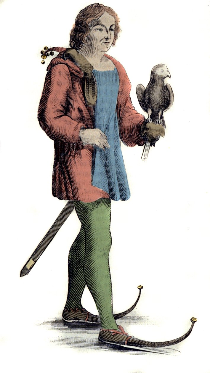 Tay için ayakkabı giyen orta yaşlı bir adam. by Unknown artist