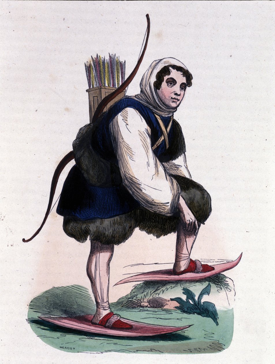 Moğol kökenli Samoyed kabilesinden bir kayak avcısı. by Unknown artist