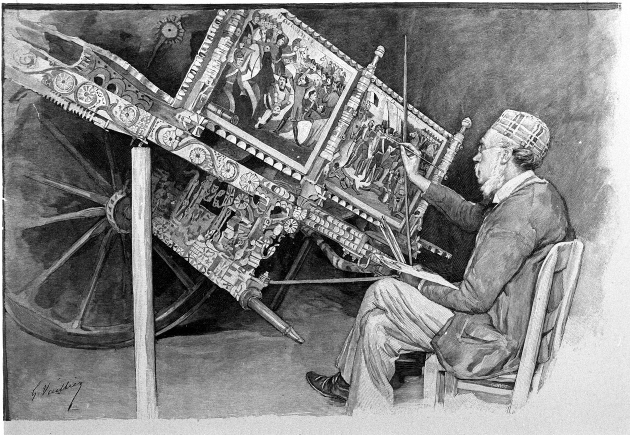 Geleneksel bir Sicilyalı tank ressamı. 19. yüzyıl gravürü by Unknown artist