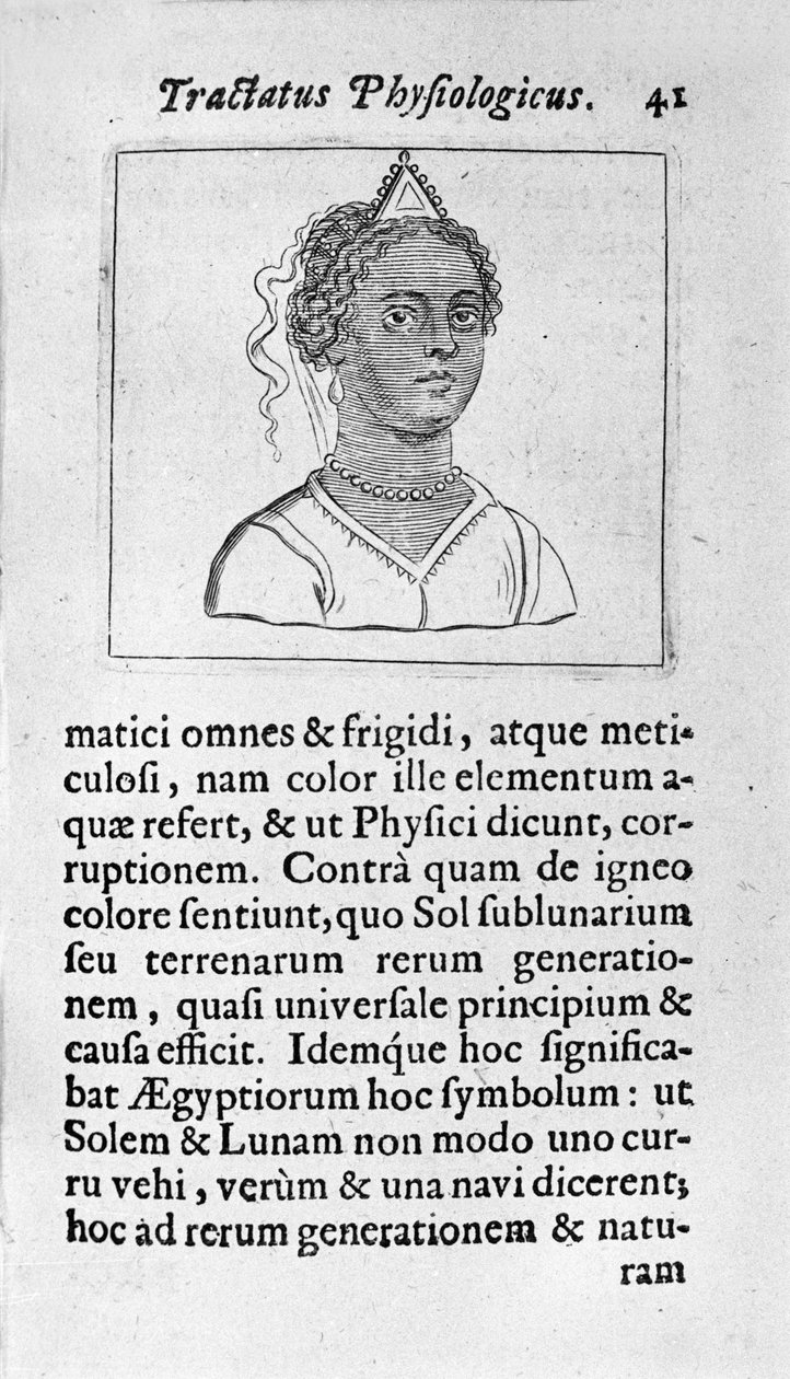 Bir kadının derisi siyahtır. “” Tractatus physiologicus de pulchritudine”””den alınan sayfa, Ernesto Venio