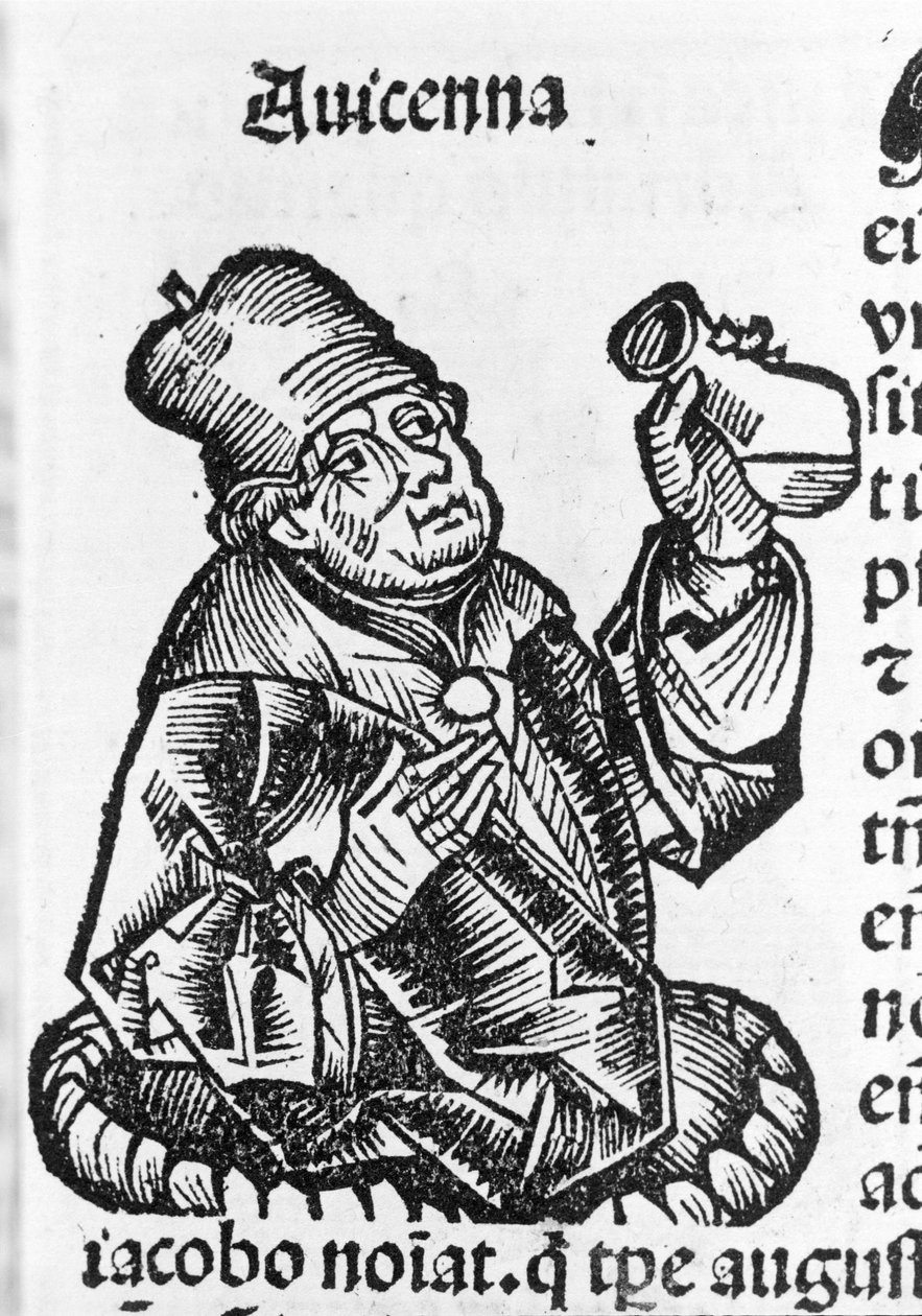 Abu Ali al Husain ibn Abdallah ibn Sina (İsviçre). İbni Sina (980-1037), İranlı doktor. Ahşap oyma. 16