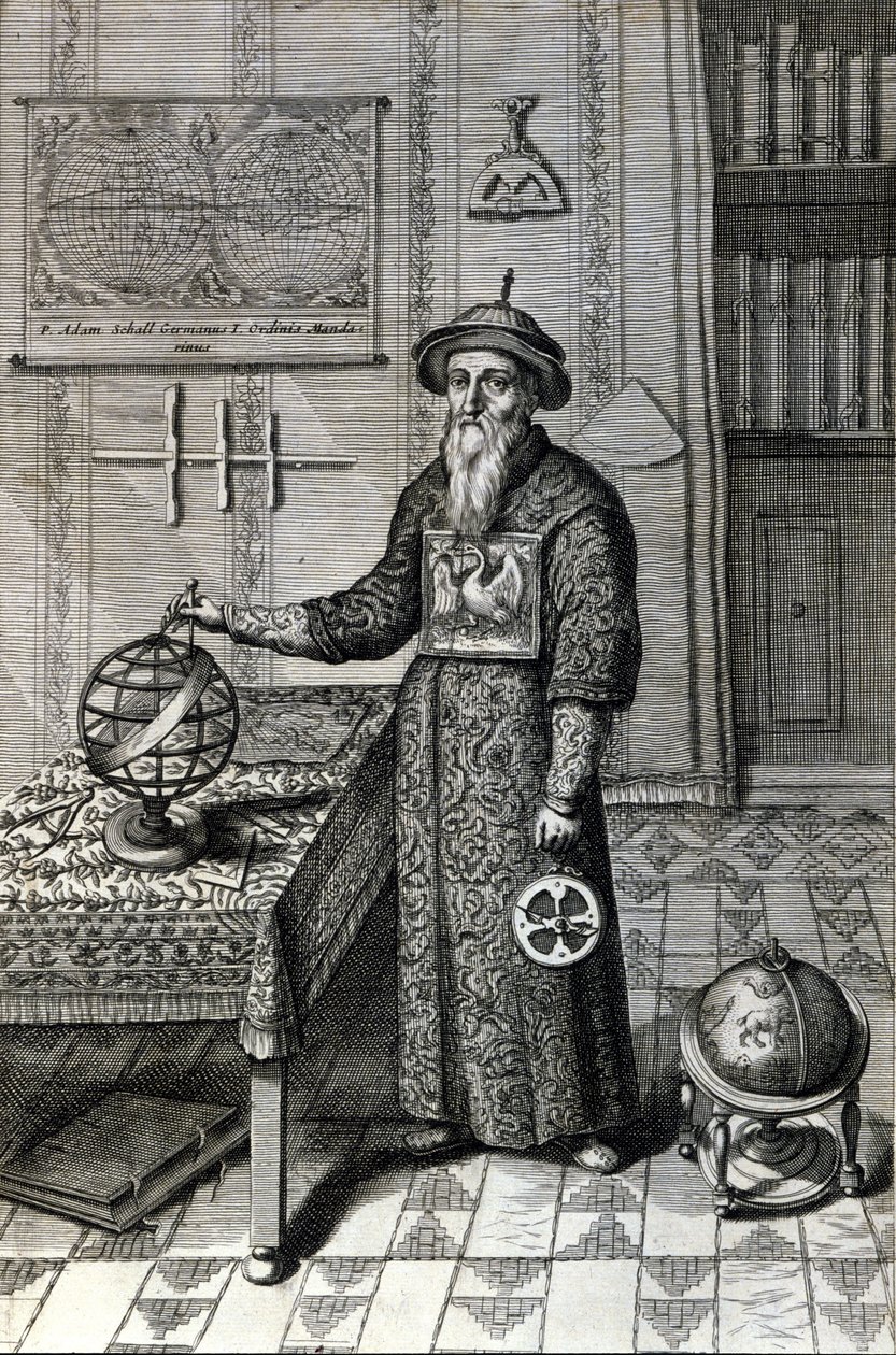 Adam Schall, astronom (1592-1666) Pekin Gözlemevi'nde Mandarin kostümü içinde, “Çin”de Athanase Kircher (veya Athanasius Kircheri) tarafından by Unknown artist