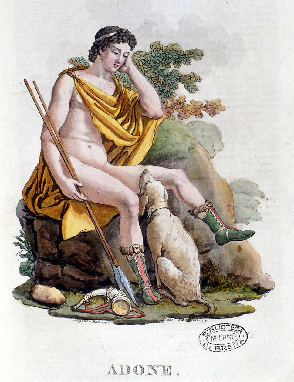 Adonis. Fenike kökenli Yunan tanrısı. 19. yüzyıl gravürü. Biblioteca nazionale Braidense. Milano by Unknown artist