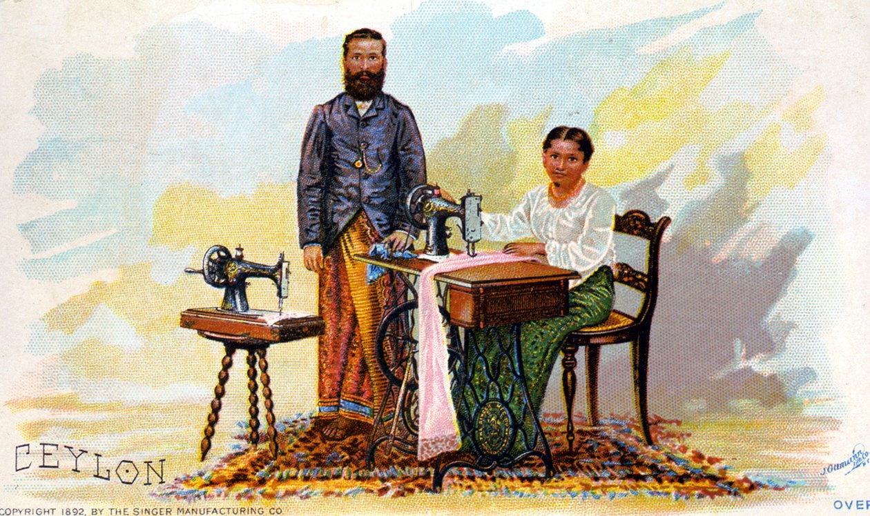 Dikiş makineleri için reklam Singer, Seylan (şimdiki Sri Lanka). 1892 by Unknown artist