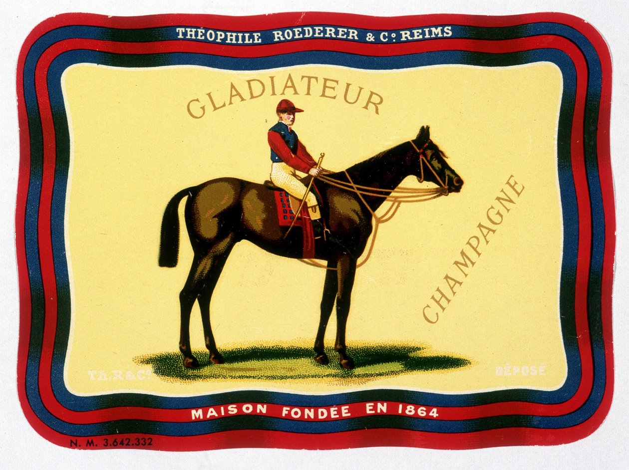 "" Gladiateur Champagne - Théophile Roederer & C¡ için reklam etiketi. Reims - 1864 yılında kurulan ev””. Kromolitografi n.d. by Unknown artist