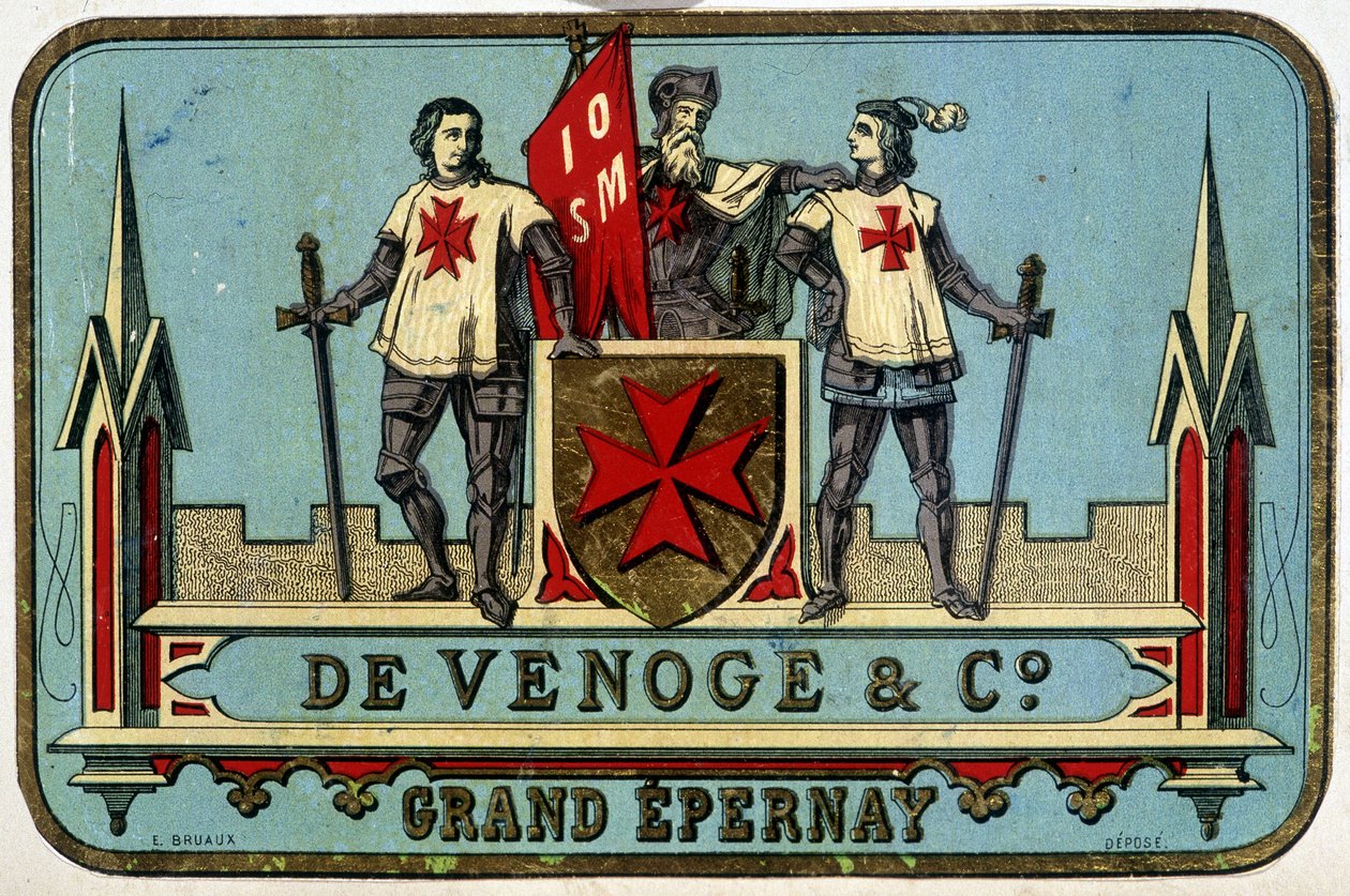 “” Venoge - Grand Epernay”” (Malta şövalyeleri) reklam etiketi. n.d. 19. yüzyıl. by Unknown artist