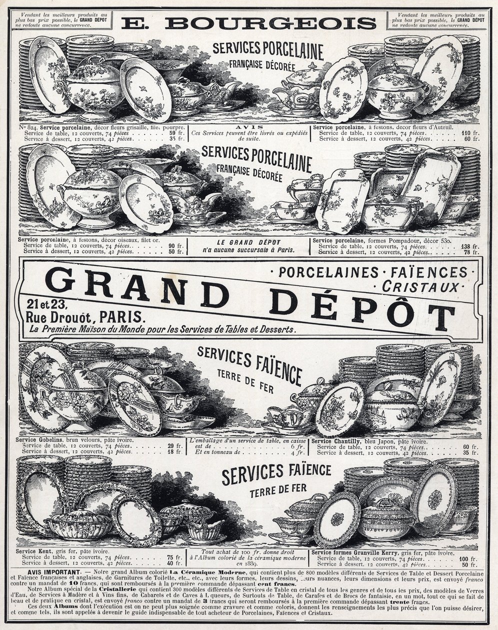 “” Le Grand Depot De Porcelaines tarafından La Ceramic Moderne, Faiences Et Verreries Bourgeois in Paris” için 1889 reklamı” by Unknown artist