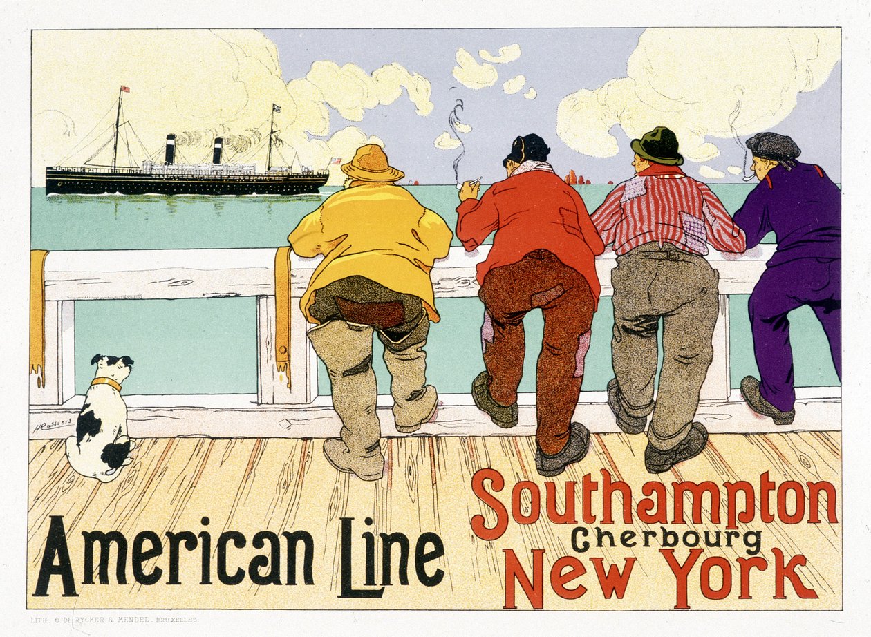 American Line “Southampton, Cherbourg, New York” için reklam afişi, “Resimli Afiş”, Brüksel by Unknown artist