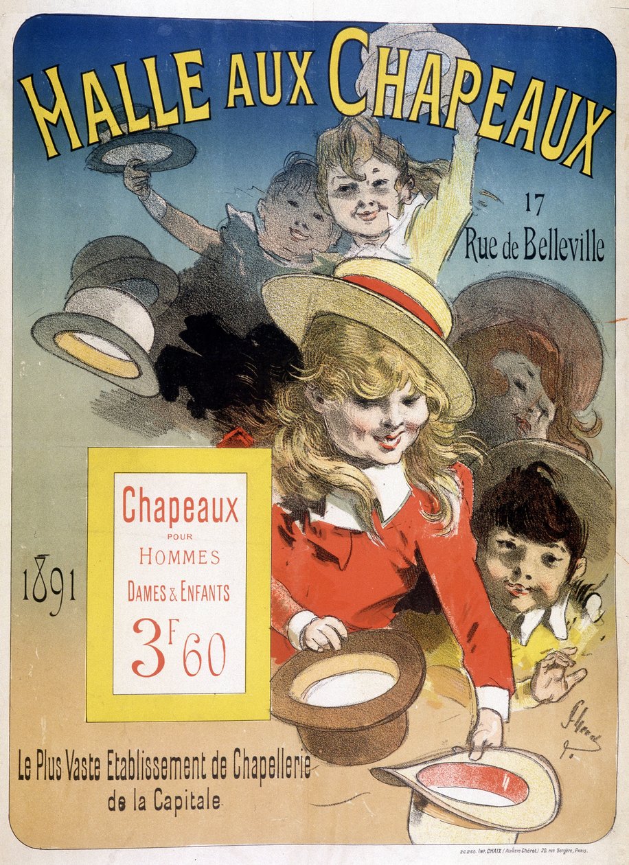 “Halle aux şapkaları” için reklam afişi, Paris