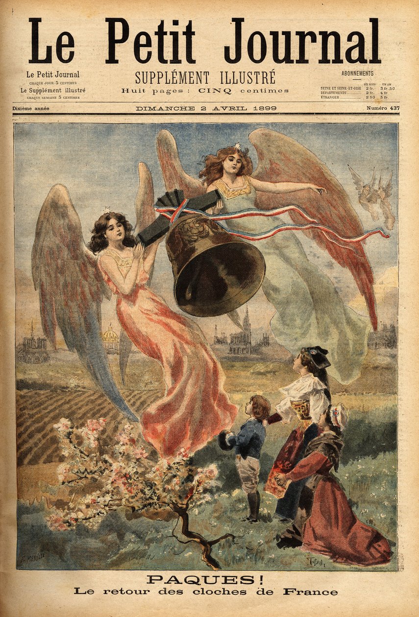Alsace ve Lorraine (Alsace-Lorraine) çocuklarının geleneksel kostümler içinde temsili ile Paskalya çanlarının dönüşünü kutlamak için alegori, bu bölgeler onları yöneten Alman imparatorluğu ile Fransa arasında tartışmalıdır. by Unknown artist
