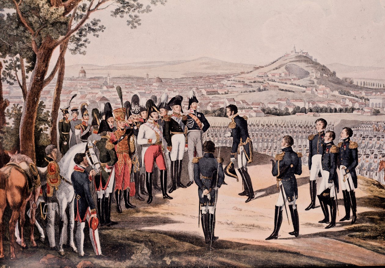 Schwartzenberg yönetimindeki Prusya Müttefikleri, Marmont/Mortier yönetiminde Fransızları yendi (gravür) by Unknown artist