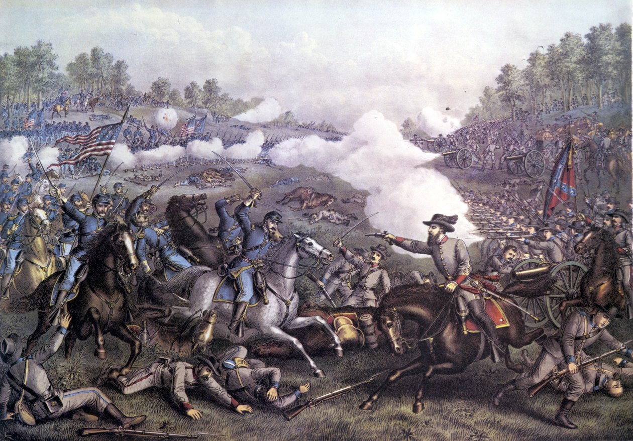 Amerikan İç Savaşı (1861 - 1865): Opequon Savaşı veya Üçüncü Winchester Savaşı, Virginia 19 Eylül 1864. 19. yüzyılın gravürü. by Unknown artist