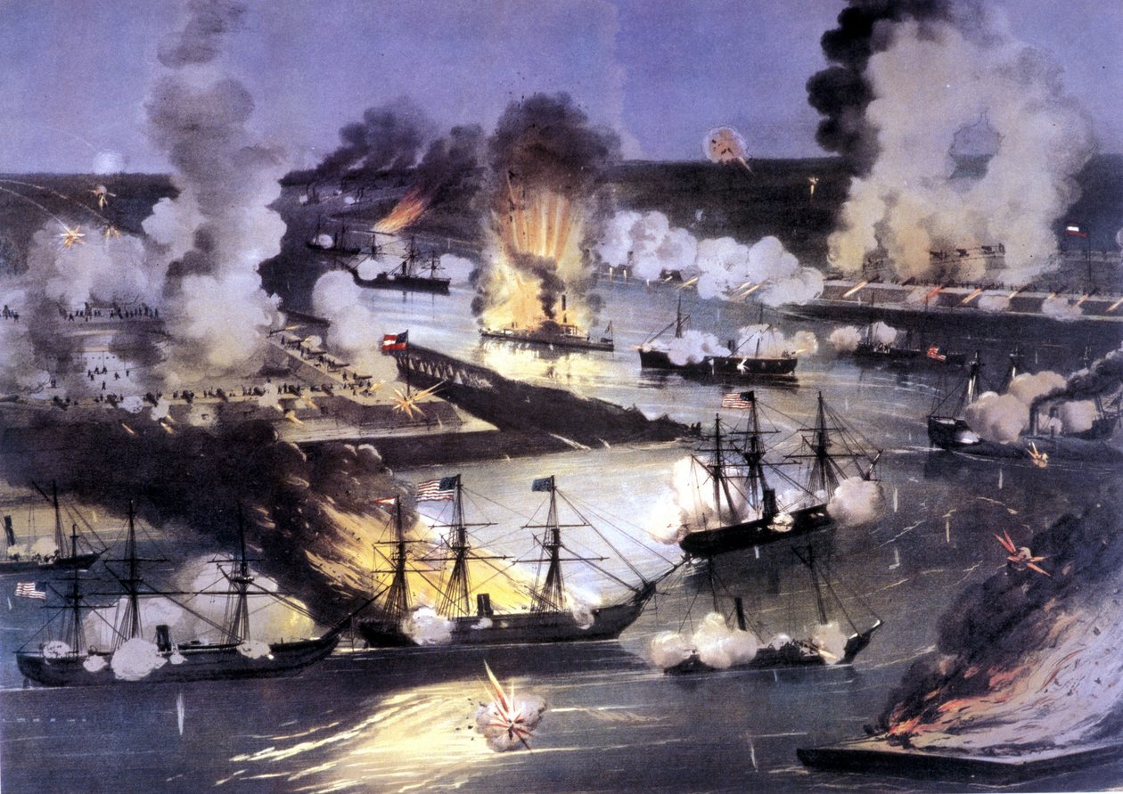 Amerikan İç Savaşı (1861 - 1865): Mississippi üzerinde deniz savaşı by Unknown artist