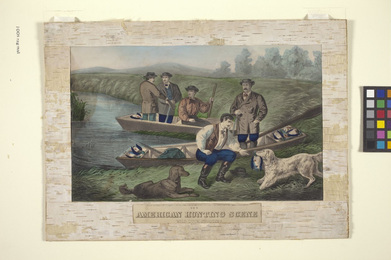 Amerikan Av Sahnesi (elle renklendirilmiş litografi) by Unknown artist