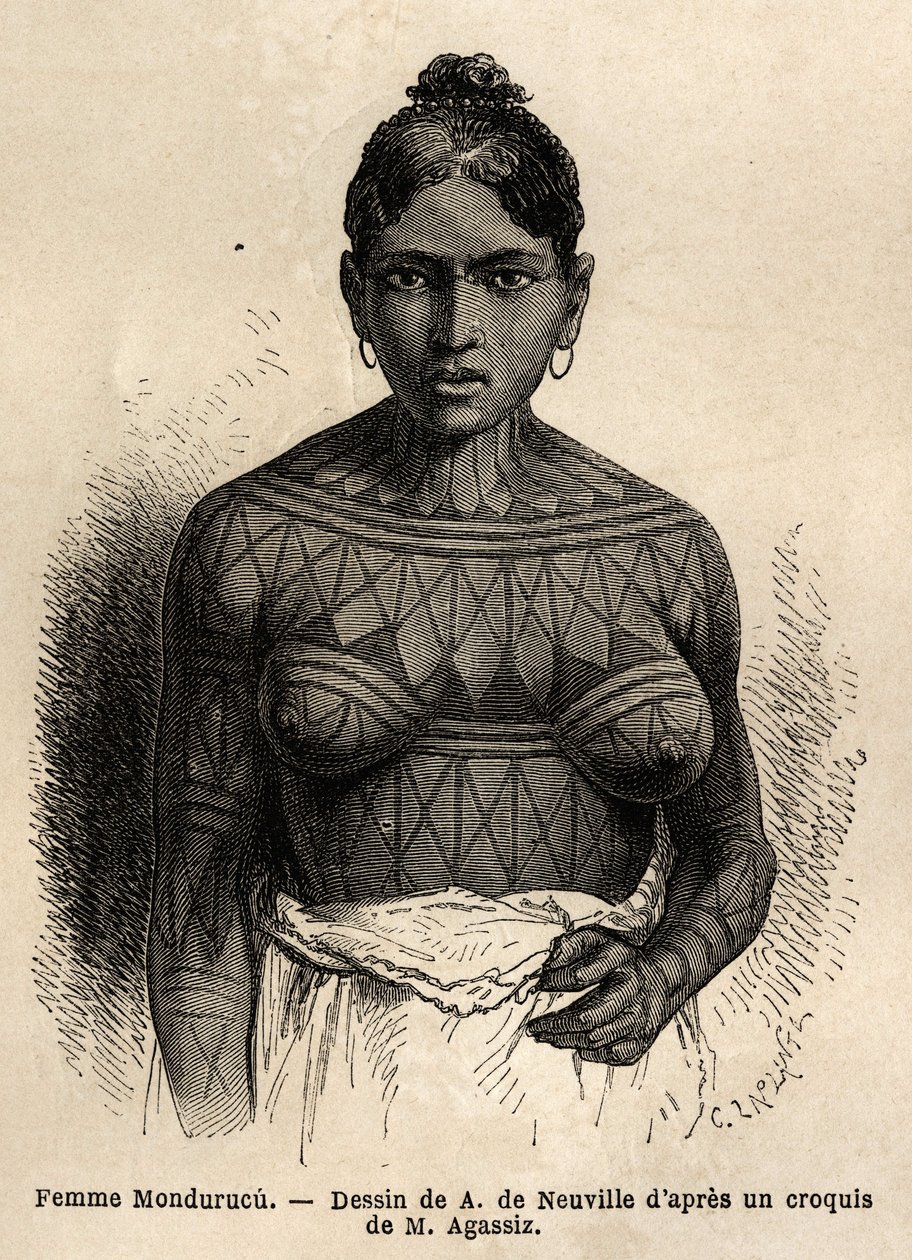 Hintli bir kadın Mondurucu (veya Mundurucu), Para eyaletinin bir kabilesi, Tapajos nehri bölgesinde by Unknown artist