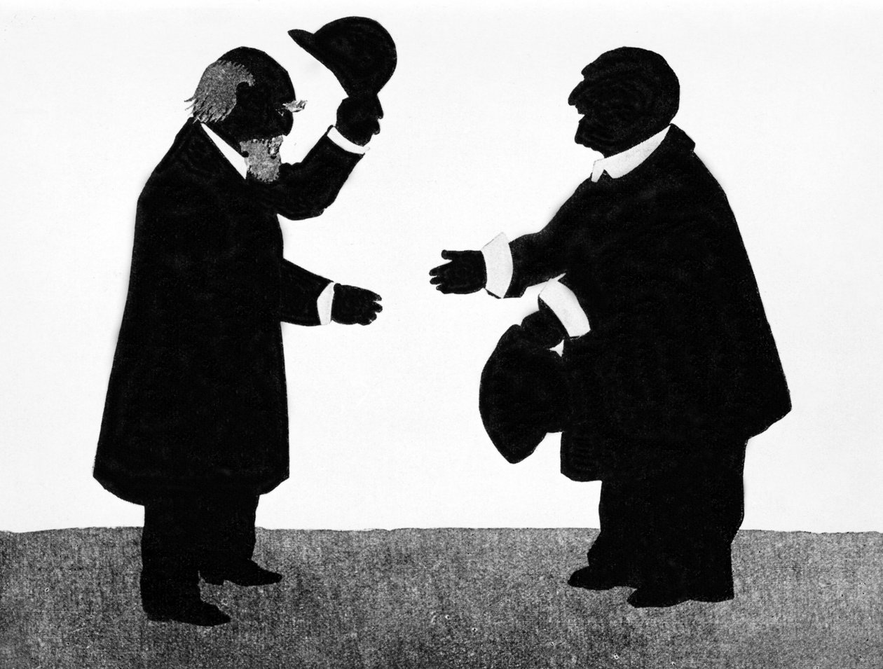 Eduard Hanslick (1825 - 1904), Avusturyalı müzikolog ve besteci Anton Bruckner (1824 - 1896) arasında hayali bir karşılaşma. Çin gölgesi. by Unknown artist