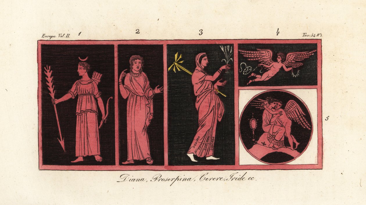 Antik tanrıçalar Diana 1, Proserpina 2, Ceres 3, Iris 4, Venus ve Amor 5 by Unknown artist