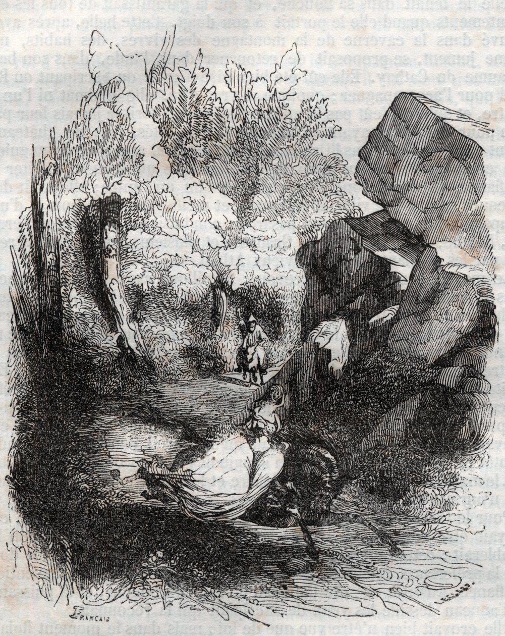 Angelique (Angelica) eski keşişten kaçıyor - Ariosta olarak bilinen Ludovico Ariosto