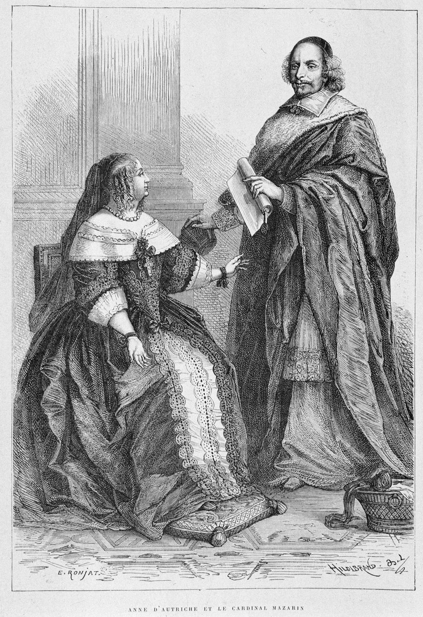 Avusturyalı Anne ve Kardinal Jules Mazarin (Giulio Raimondo Mazzarino veya Mazarino) (1602-1661) - Grav., M. Guizot tarafından “En uzak zamanlardan 1789