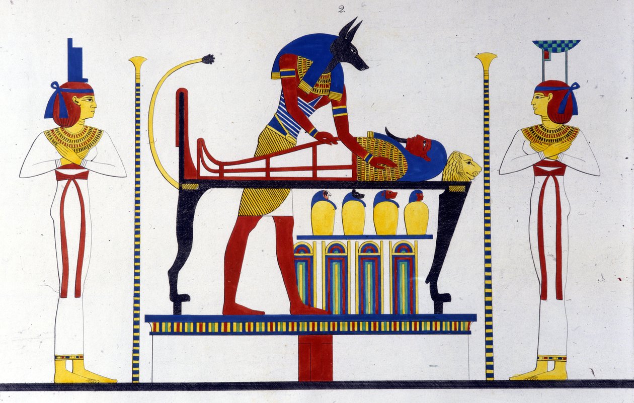 Anubis ve bir mumya - Ippolito Rosellini (Rossellini) tarafından “” Mısır ve Yukarı Nubia Anıtları”nda. by Unknown artist