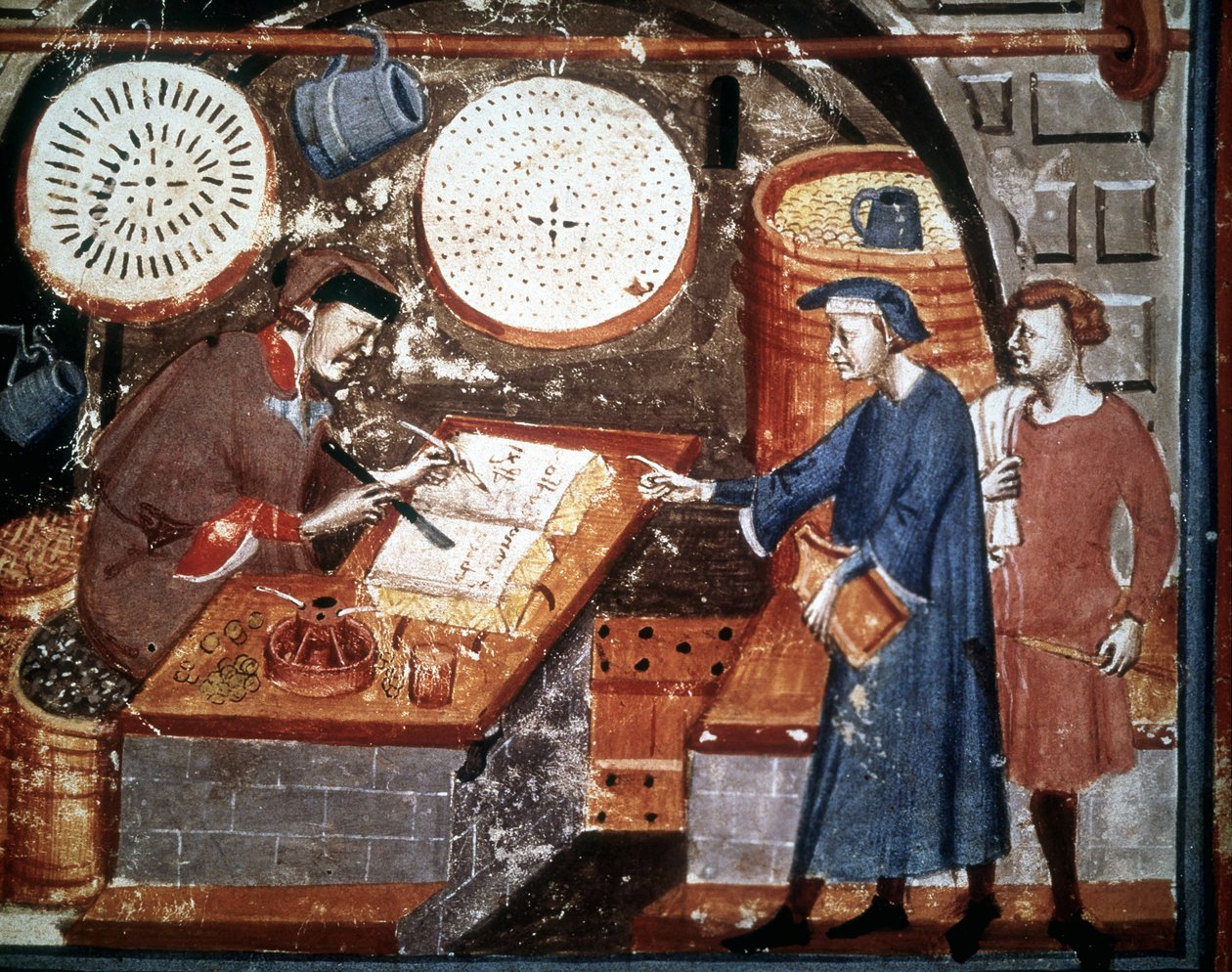 14. yüzyılda esnaf dükkanı. 14. yüzyıldan minyatür el yazması. Biblioteca Medicea Laurenziana, Floransa. by Unknown artist