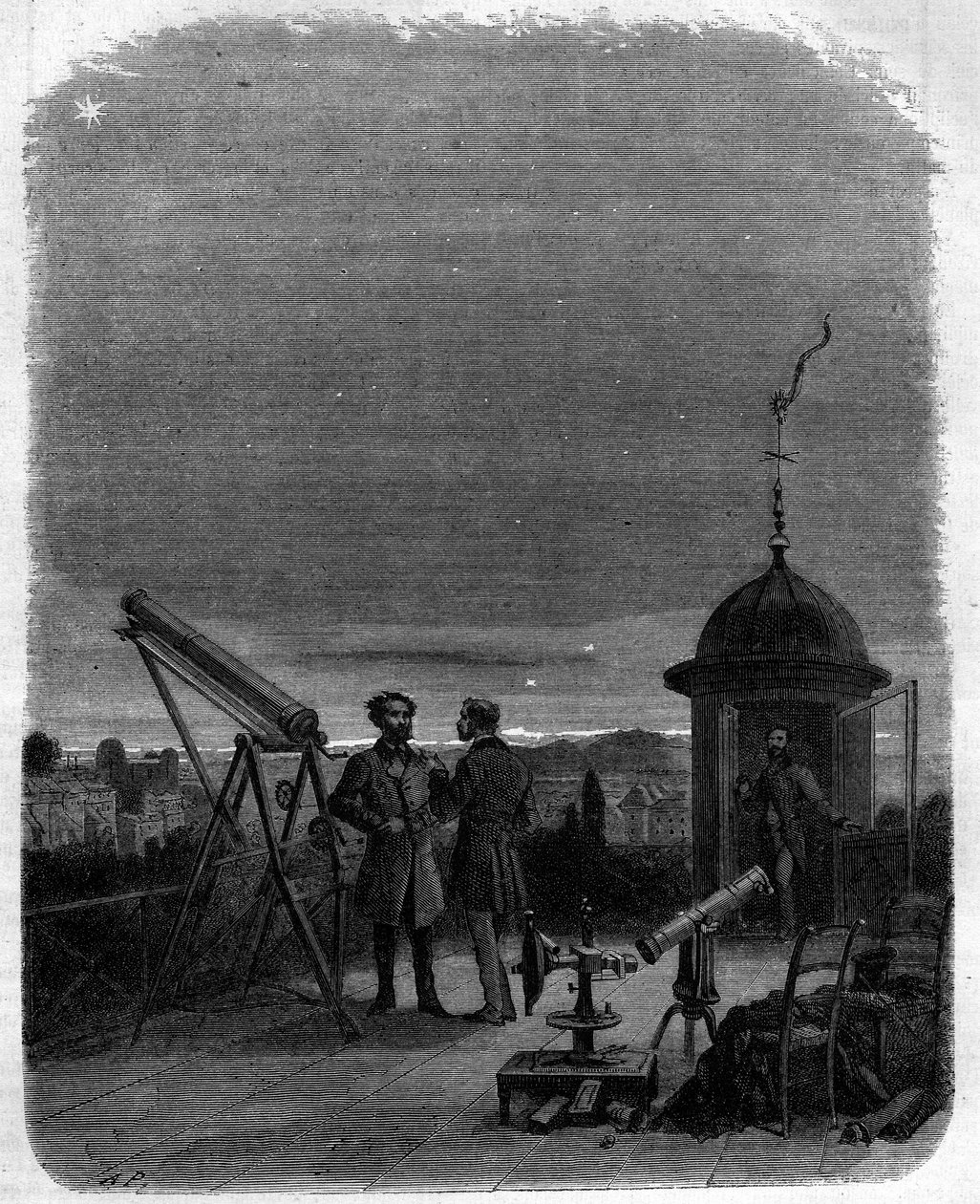 Astronomik gözlükleriyle Merkür gezegenini Paris gökyüzünde gözlemleyen gökbilimciler, 17 Şubat by Unknown artist