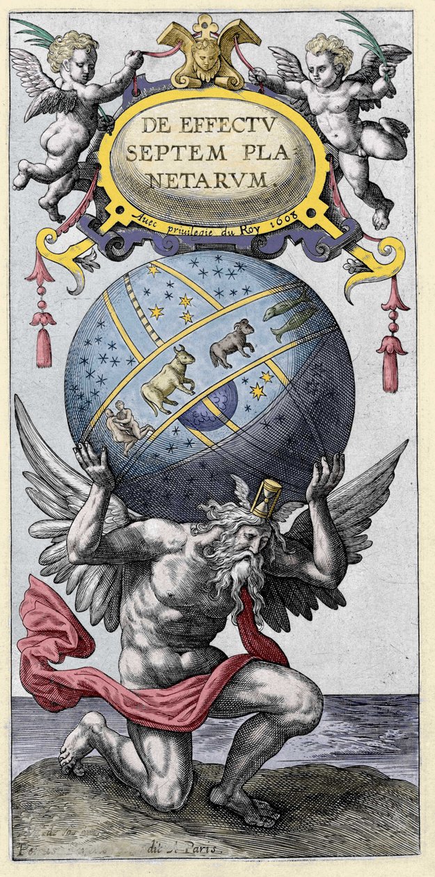 Dünyayı taşıyan Atlas. 17. yüzyılın başından itibaren gravür. by Unknown artist