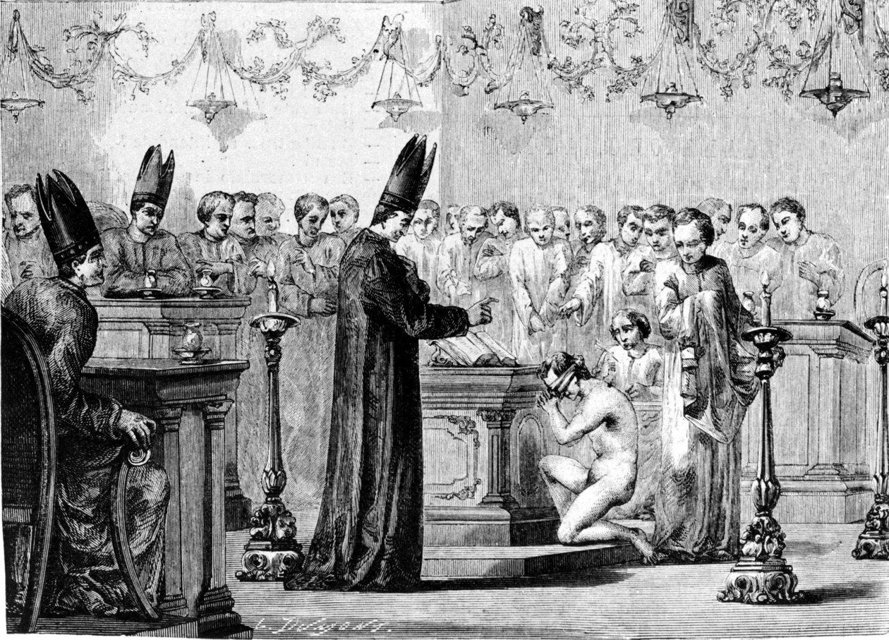 Mormonlar arasında vaftiz. 19. yüzyıl gravürü. by Unknown artist
