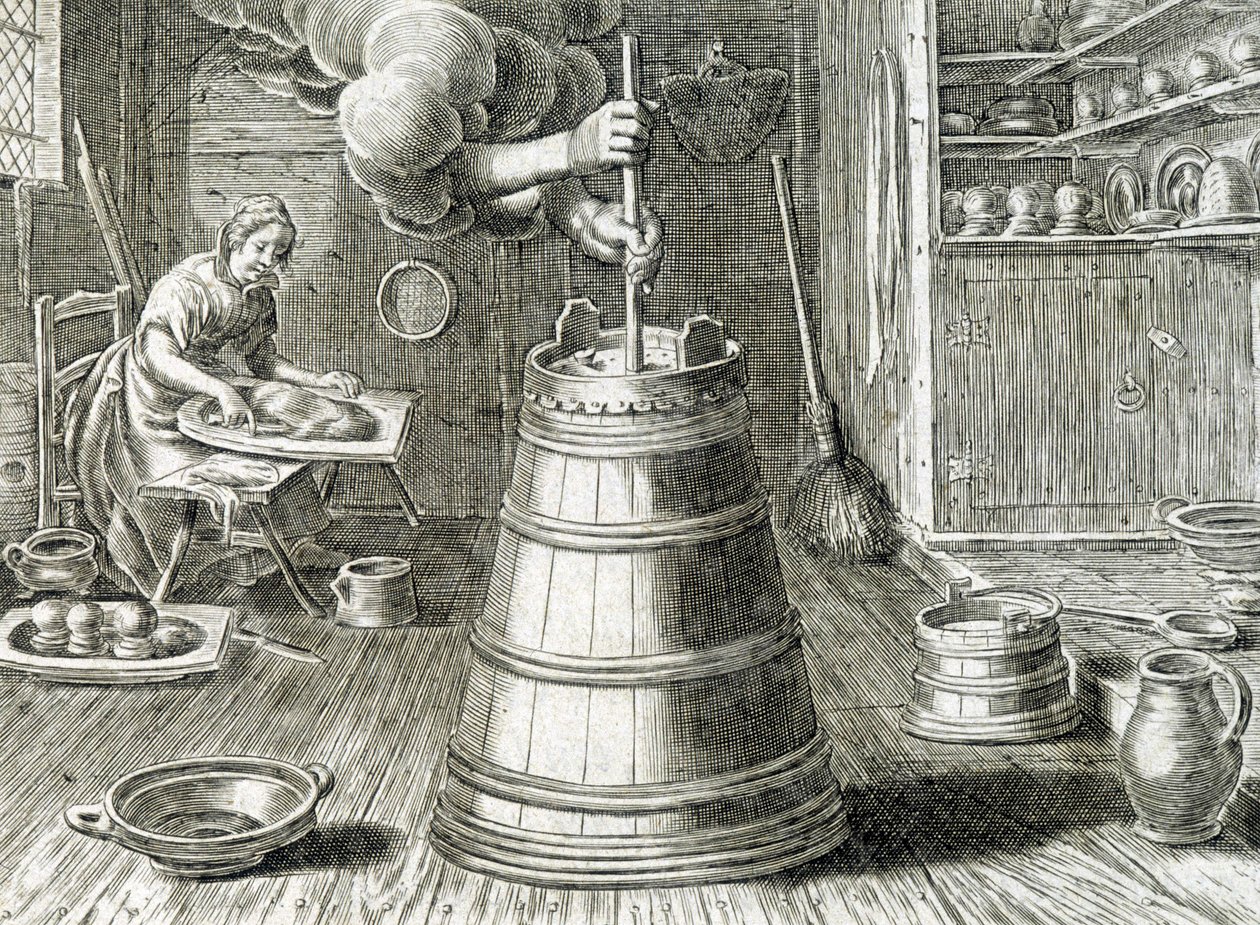 Tereyağı ve peynir yapımı için barat - gravür by Unknown artist
