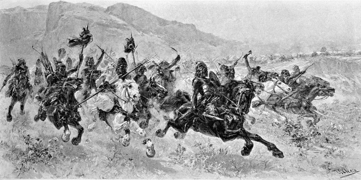 Barbar istilalar - Les Huns - U. Checa tarafından gravür by Unknown artist