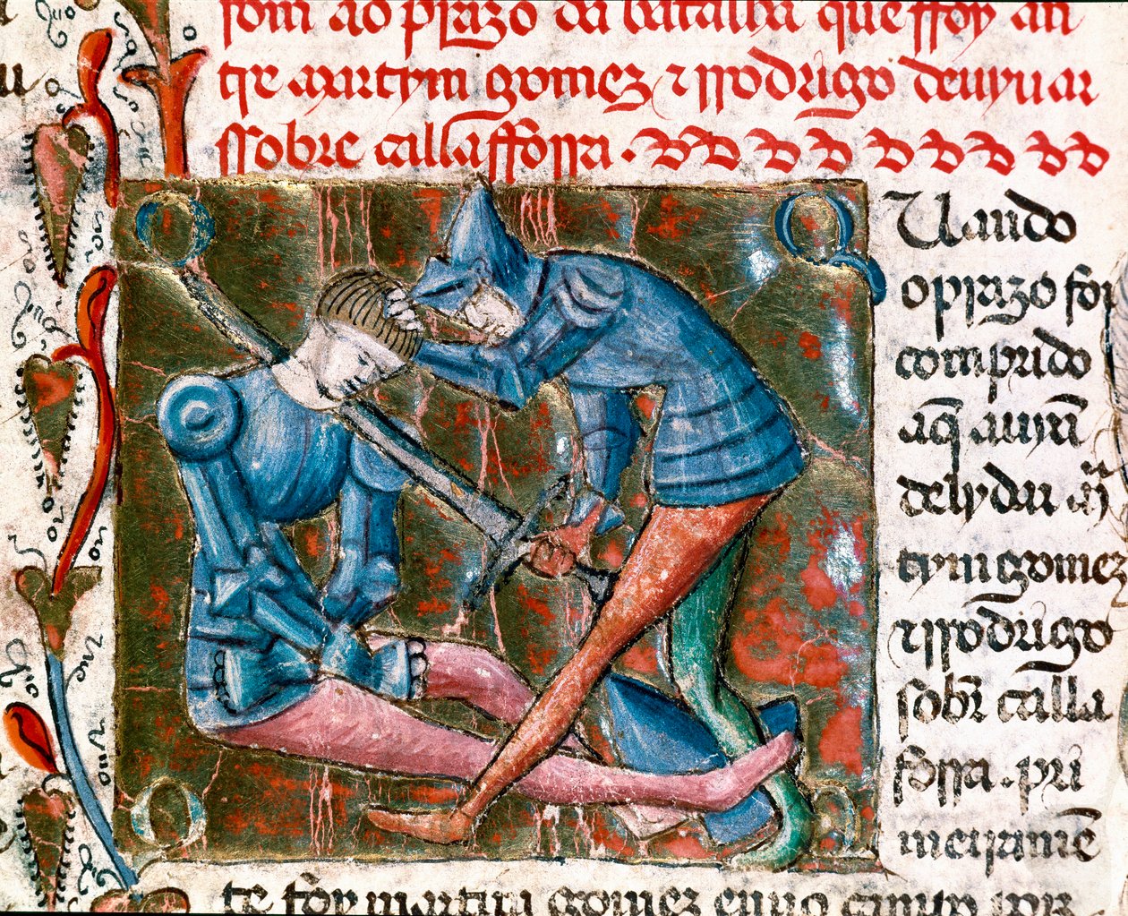Rodrigo Diaz de Vivar dit Le Cid (1043-1099) ve Martin Gomez arasındaki savaş. Minyatür çekim “” İspanya Günlükleri” by Unknown artist