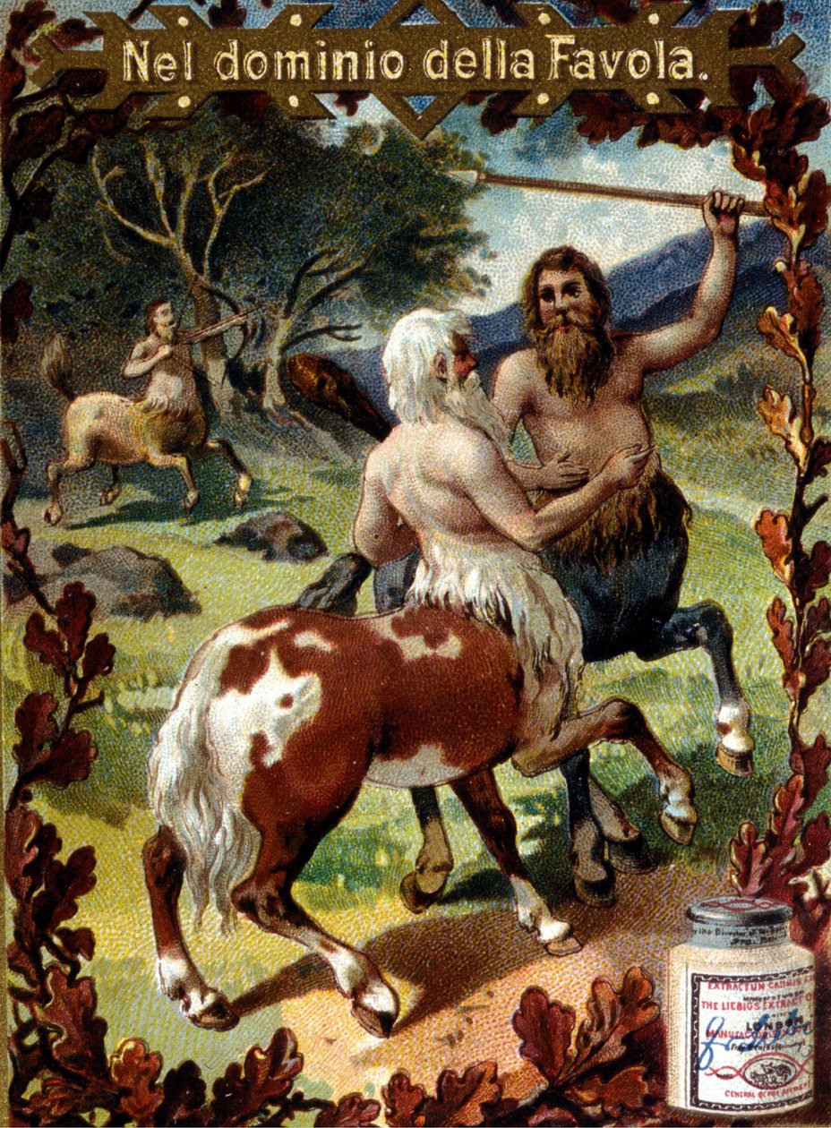 Centaurlar arasındaki savaş. Reklam skeç. 19. yüzyılın sonunun kromolitografı. by Unknown artist