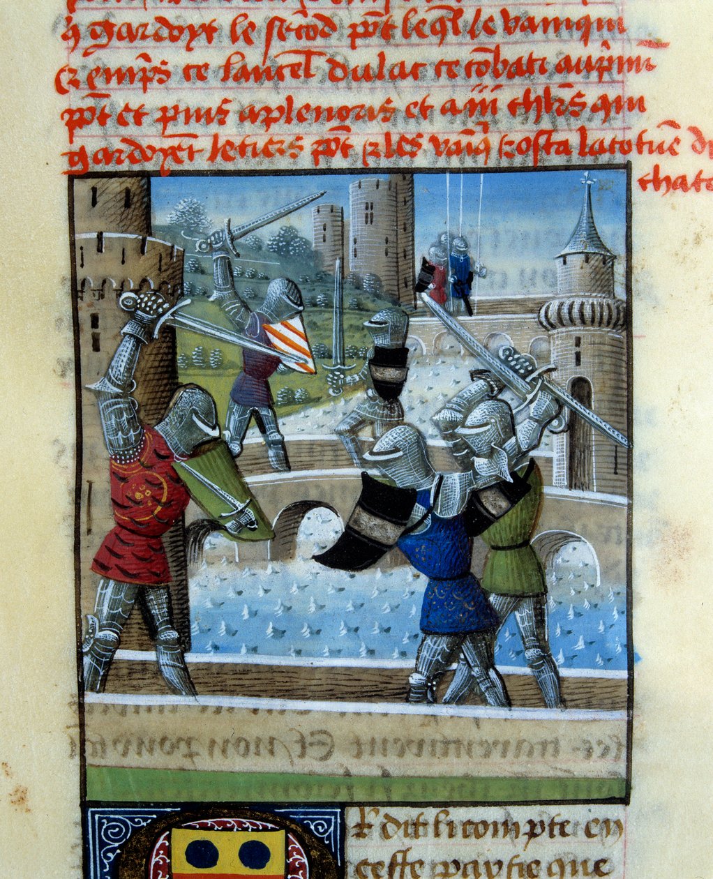 Palamede ve Artus Şövalyeleri Savaşı. “” Roman Du Grail” de Minyatür by Unknown artist