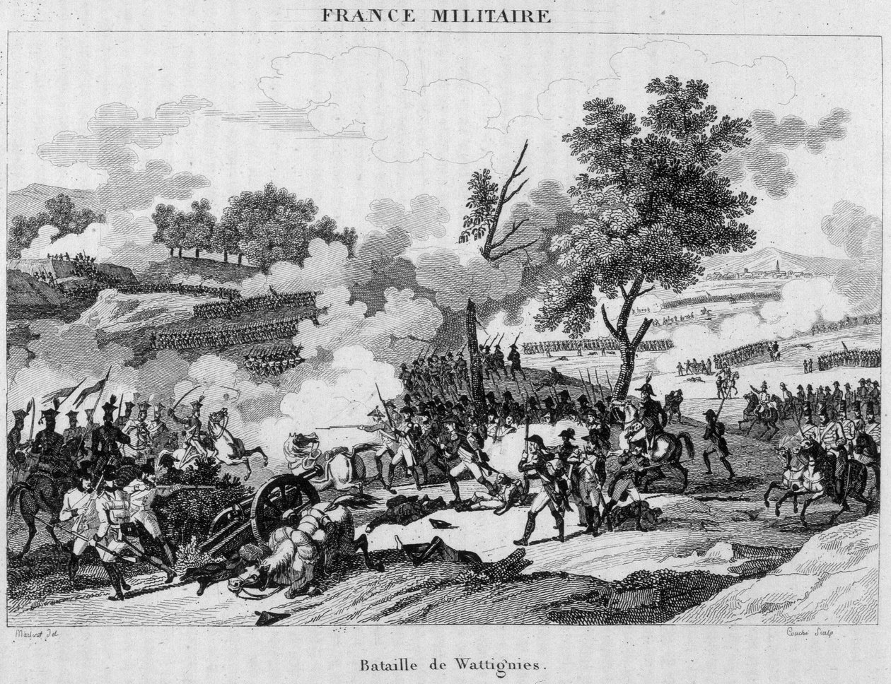Wattignies Savaşı: Jourdan ve Carnot, Avusturyalılar tarafından kuşatılan Maubeuge şehrinin kilidini açmak için zafer kazandı, Ekim 1793. 19. yüzyılın gravürü. by Unknown artist
