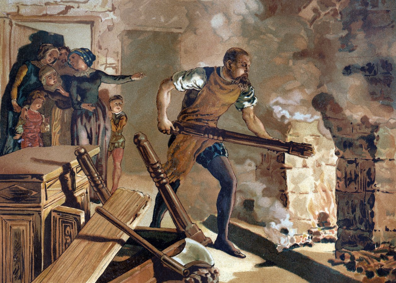 Bernard Palissy (1510-1589), seramikçi, emayelerinin füzyonu üzerinde çalışan Fransız. by Unknown artist