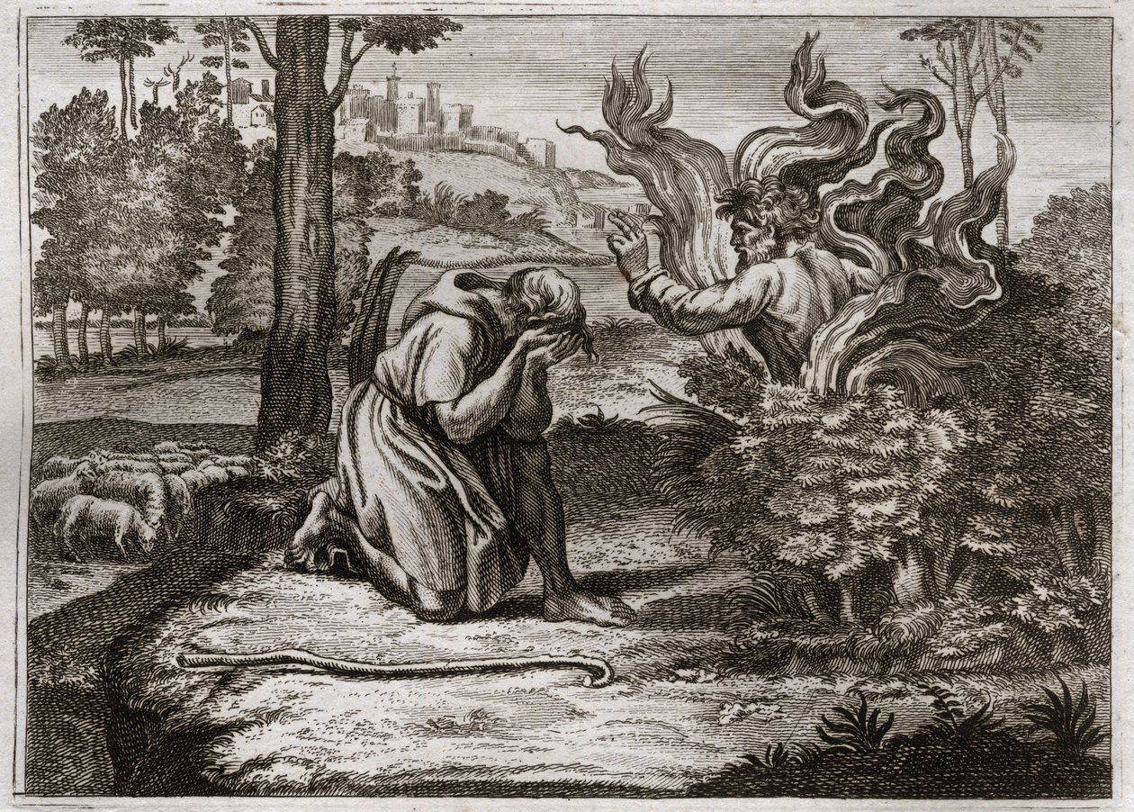 Royaumont İncili, Eski Ahit: Burning Bush. Tanrı, yanan bir çalının ortasından Musa ile konuşur. 1811