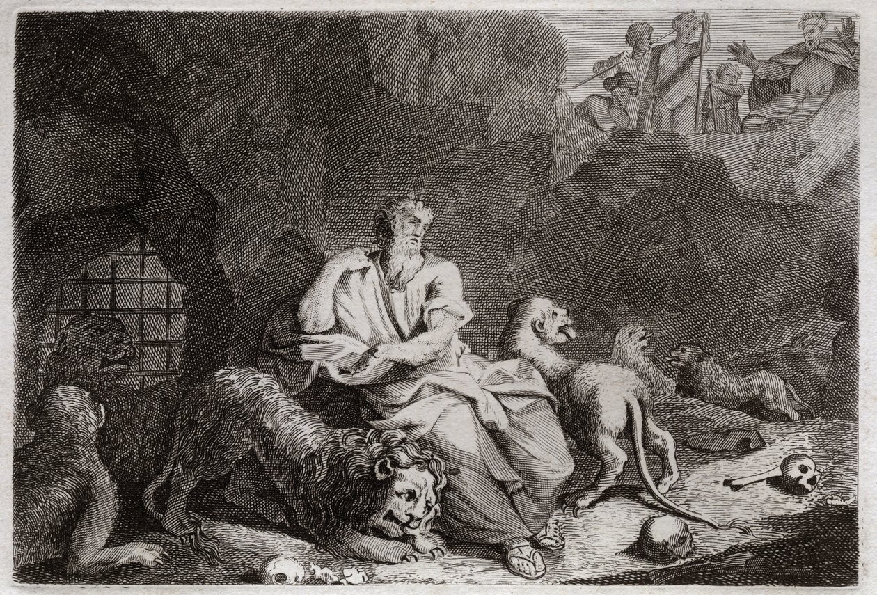 Royaumont İncili, Eski Ahit: Aslanlar çukurunda Daniel. Daniel Aslan çukuruna atılır ve mucizevi bir şekilde sarhoş olur. 1811