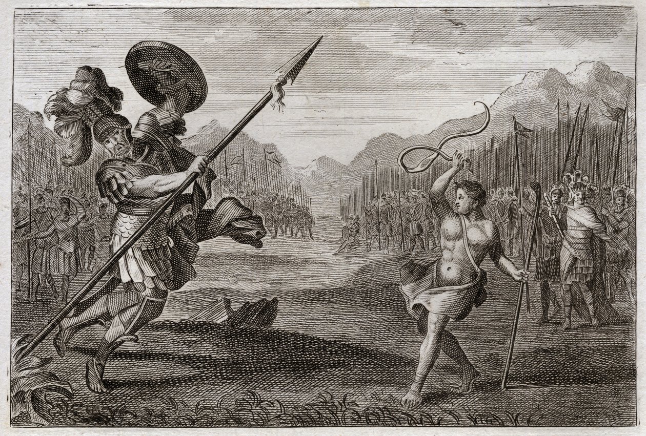 Royaumont İncili, Eski Ahit: Dev Goliath. Goliath, Philistine, muazzam büyüklükte, David tarafından yenildi, silah sadece bir sapan ve bir sopayla. 1811