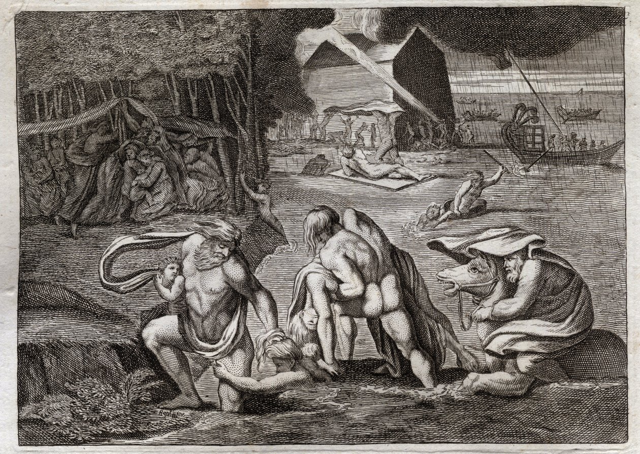 Royaumont İncili, Eski Ahit: Tufan. Tufan tüm dünyayı sular altında bırakıyor. Tek Ark, içinde kilitli olanları bu batmaktan kurtarır. 1811