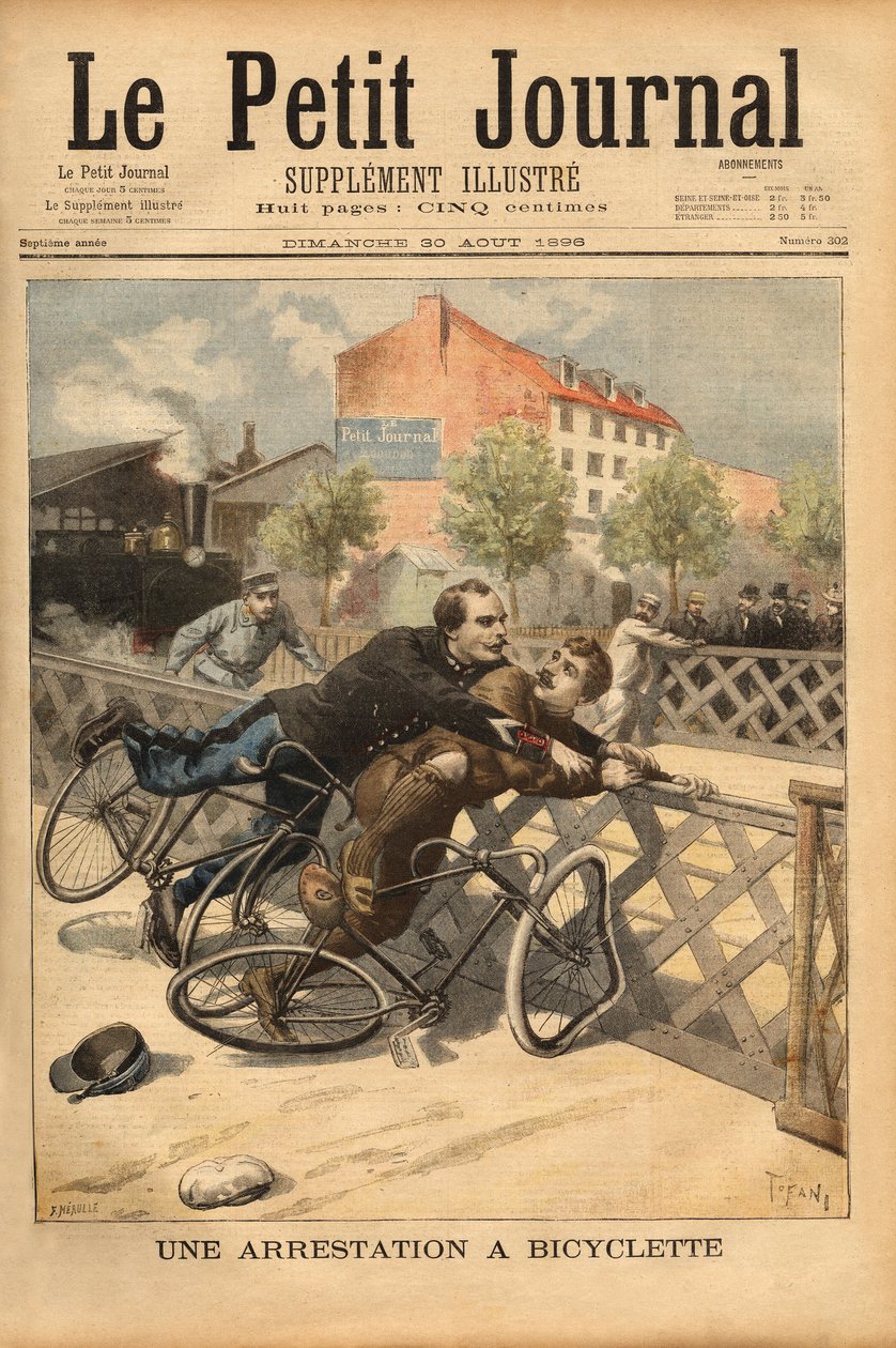 Champigny yakınlarında bisiklet tutuklaması. “” Le petit Journal” da gravür 30/08/1896. Selva