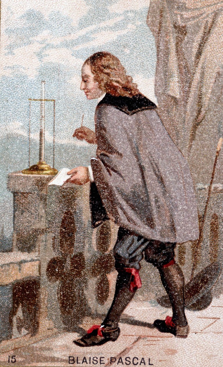 Blaise Pascal (1623 - 1662) bir barometrenin önünde by Unknown artist