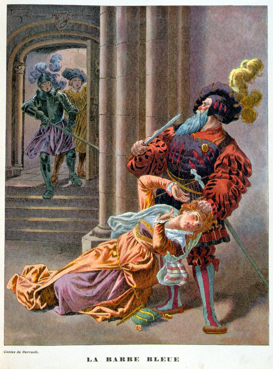 Mavi sakal (bir kadının saçından tutulmasına şaşırdım). 19. yüzyıl illüstrasyonu. by Unknown artist